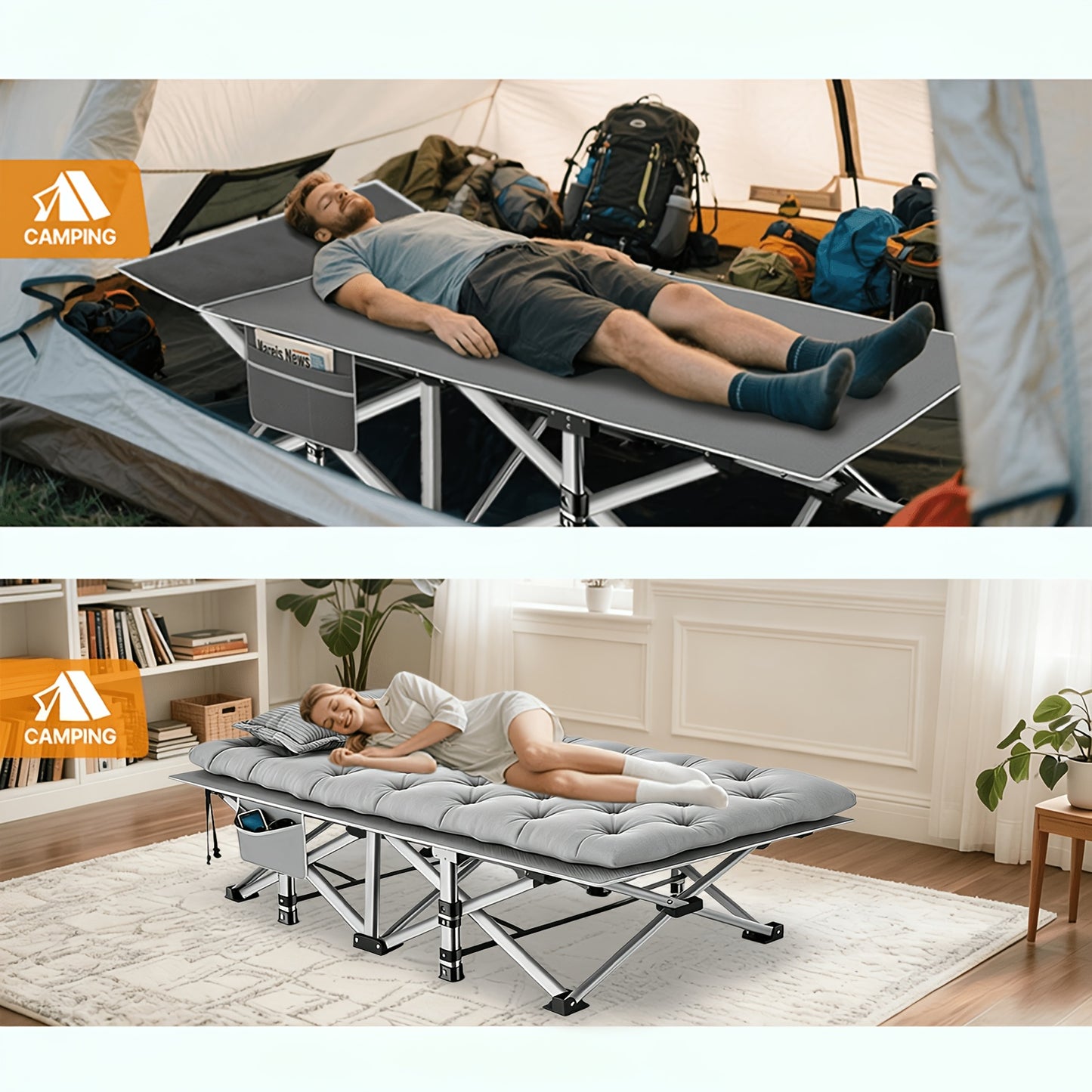 Bed Frame Sold Separately Adult Camping Bed 28in Wide Heavy Bed, Portable Folding Bed with Cushion, Pillow And Handbag, Camping Bed with Mattress, Sofa Bed, Companion Bed, Suitable for Office Nap, Beach, Yard, RV, Park. Includes100/510/710LBS