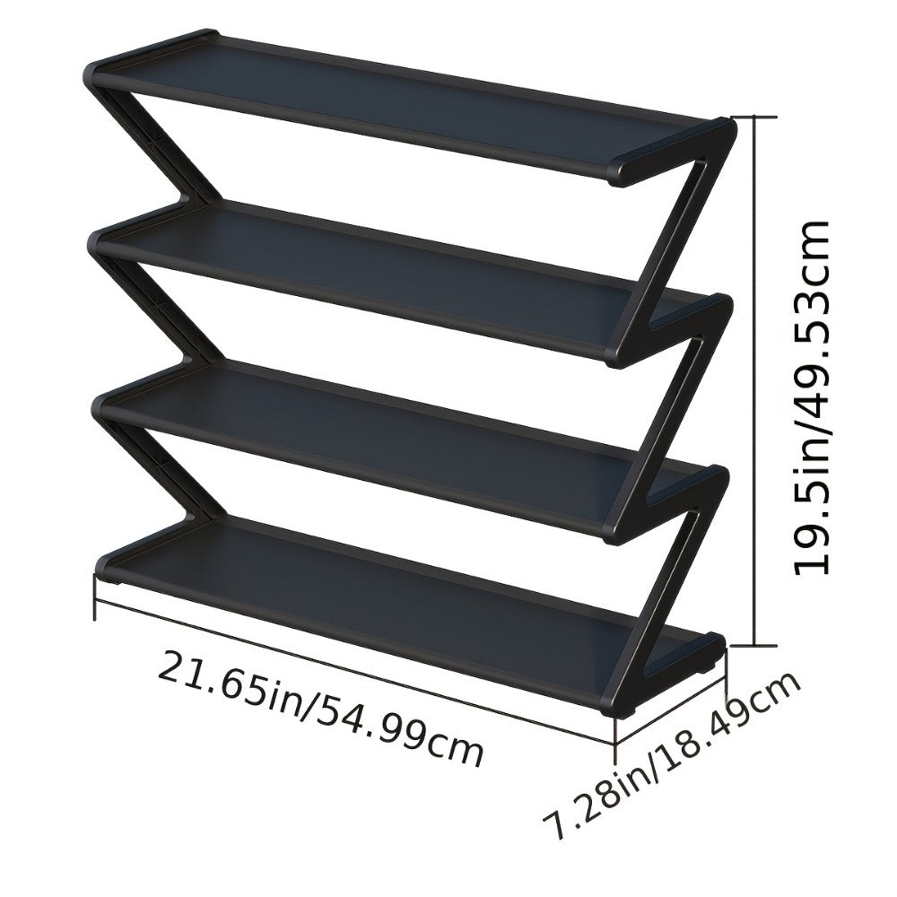 Stackable Shoe Rack 4 Tier Z-Shaped Organizer with Independent Storage Boxes, Fabric Entryway Shelf for Living Room Bedroom Closet, Black White Pink
