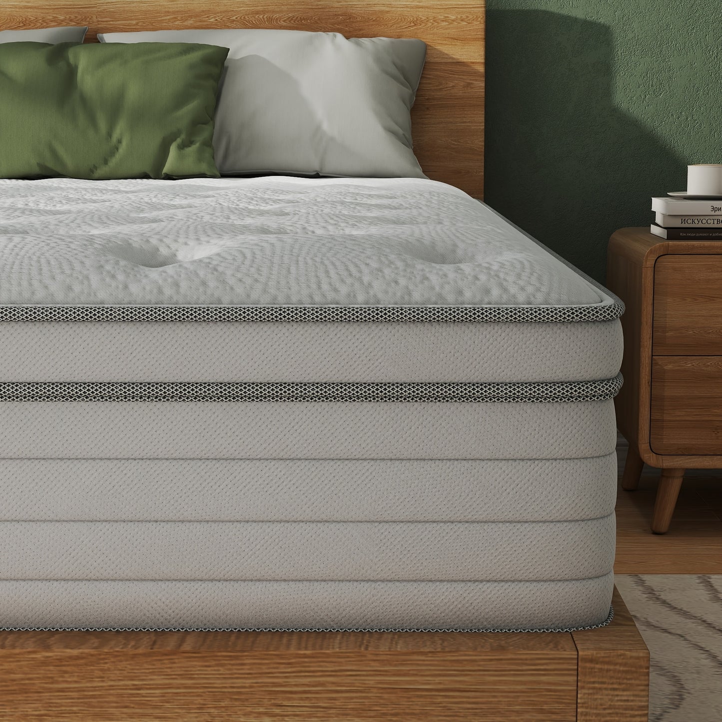 10/12/14 Inch Multilayer Hybrid Full Mattress Queen | Ergonomic Design With Memory Foam And Pocket Spring, Medium Firm Feel, Fire-Resistant, Polyester Cover, Knitted Construction