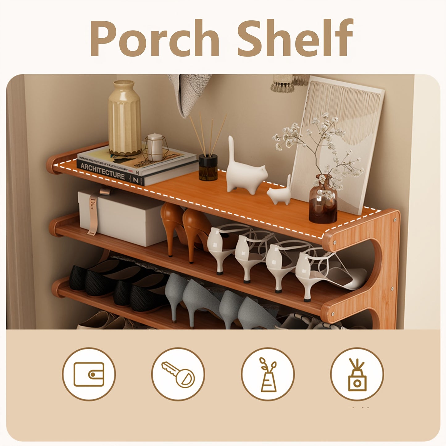 Multi-Tier Shoe Rack Designed for Dorms, Featuring a Space-Saving Structure with Independent Storage Shelves. It Has a Wood Grain End, Is Easy to Assemble, And Serves As a Self-Supporting Cube for Shoe Storage