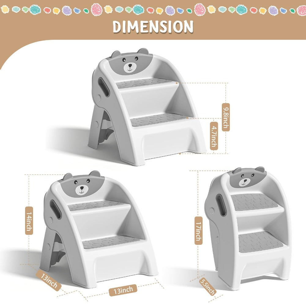 Foldable 2-Step Kids Step Stool with Handle & Non-Slip Design, Toddler Step Stool for Bathroom Sink Kitchen Bedroom Counter, Lightweight Portable Child Safety Stool