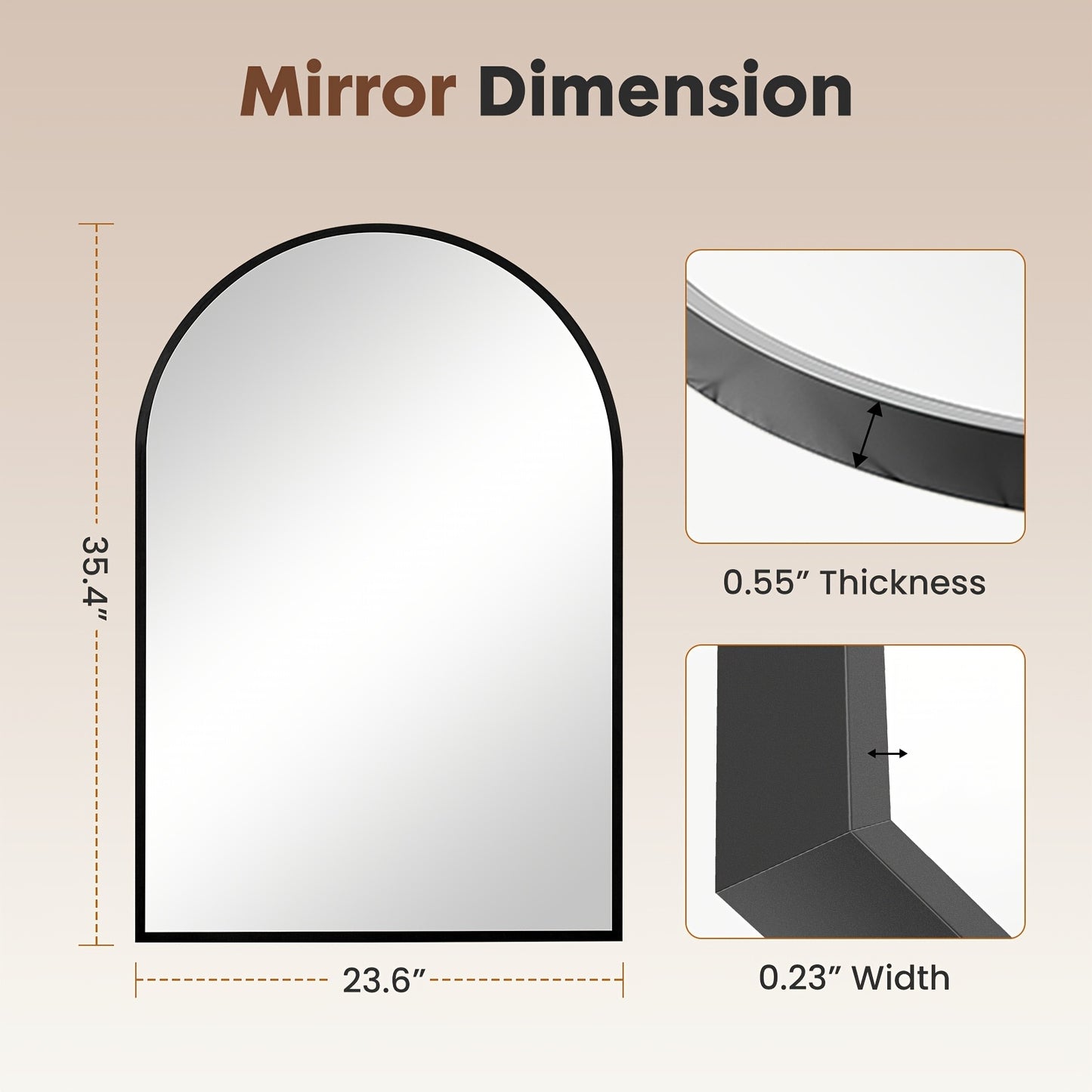 Arch Bathroom Mirror, Wall-Mounted Vanity Mirror, Bathroom Mirror Over Sink with Metal Frame Shatter-Proof, Modern Home Decor Mirror for Bedroom, Living Room