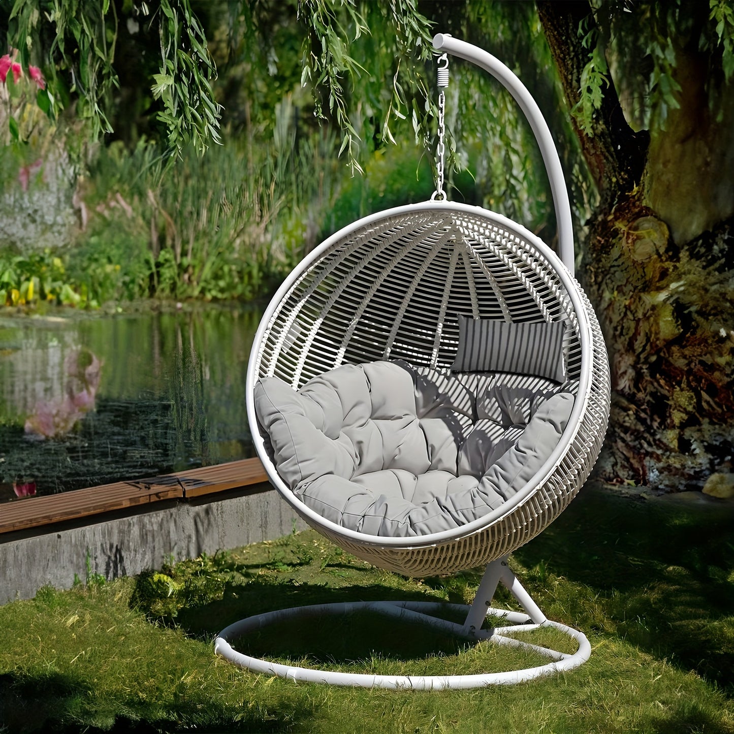 [Soft Egg Chair Cushion] Soft Thick Swing Egg Chair Pad Cushion | Hammock Replacement with Headrest for Indoor Outdoor Garden Patio (ONLY Cushion, WITHOUT CHAIR)