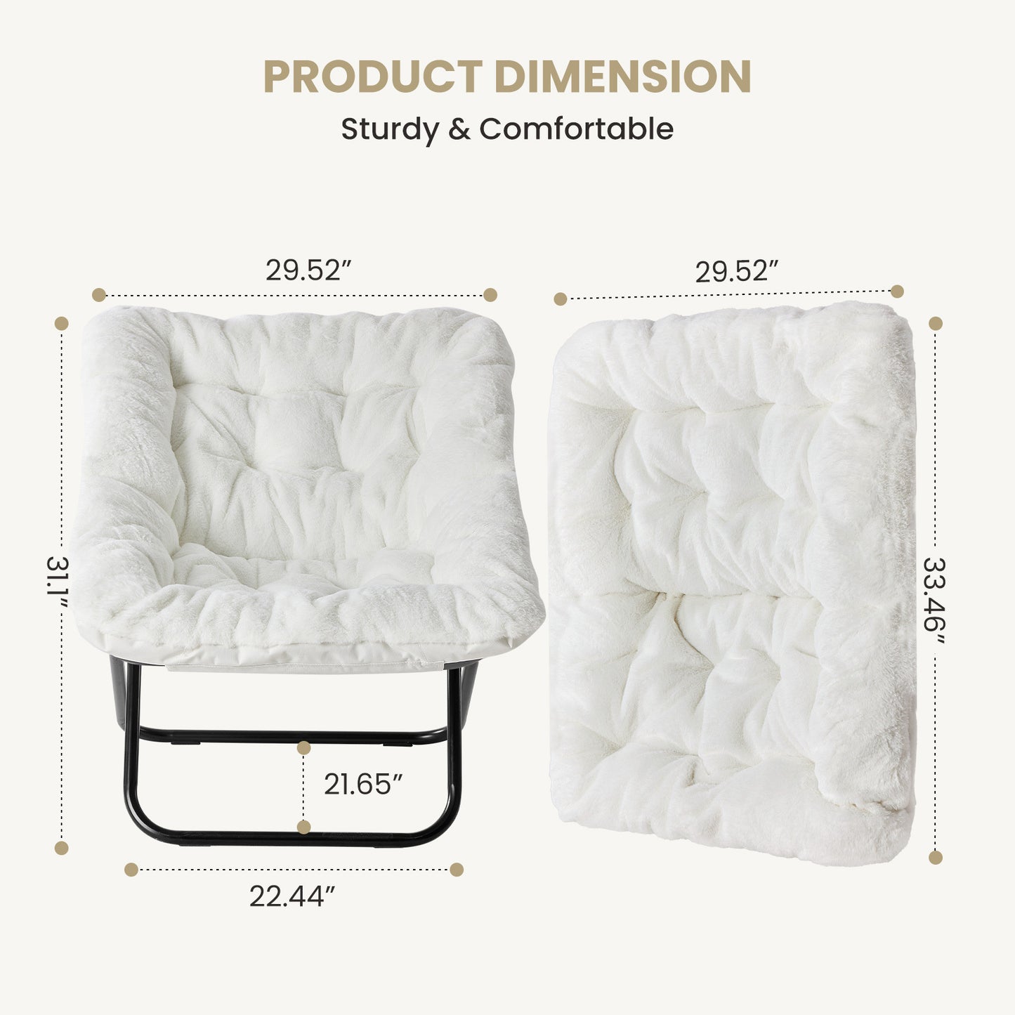 Comfy Chair for Adults, Soft Faux Fur Folding Lounge for Bedroom Living Room Dorm Rooms Flexible Reading Chair for Teens, Large Size Foldable