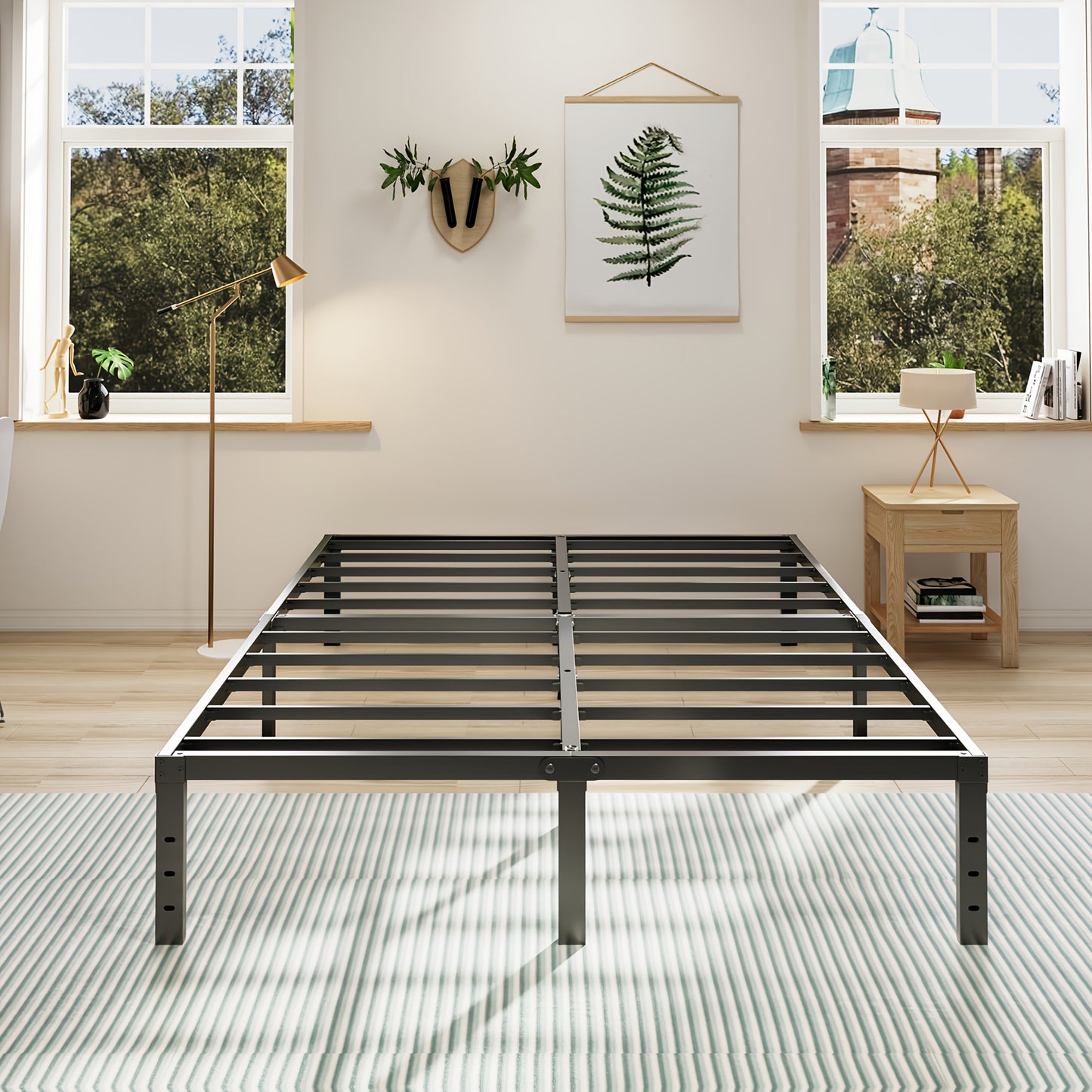 Heavy-Duty Metal Bed Frame with Under-Bed Storage - Sturdy Mattress Foundation, -Free/ Easy Assembly (for all parts assembled), No Box Spring Needed, 12/14/16/18 Inch Bed Frame, Black, Low-Maintenance Bed Base for Small Spaces & Large