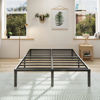 Heavy-Duty Metal Bed Frame with Under-Bed Storage - Sturdy Mattress Foundation, -Free/ Easy Assembly (for all parts assembled), No Box Spring Needed, 12/14/16/18 Inch Bed Frame, Black, Low-Maintenance Bed Base for Small Spaces & Large