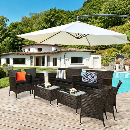 [Patio Furniture Set] 4pcs/8pcs Patio Furniture Set W/Washable Cushions And Tempered Glass Coffee Table