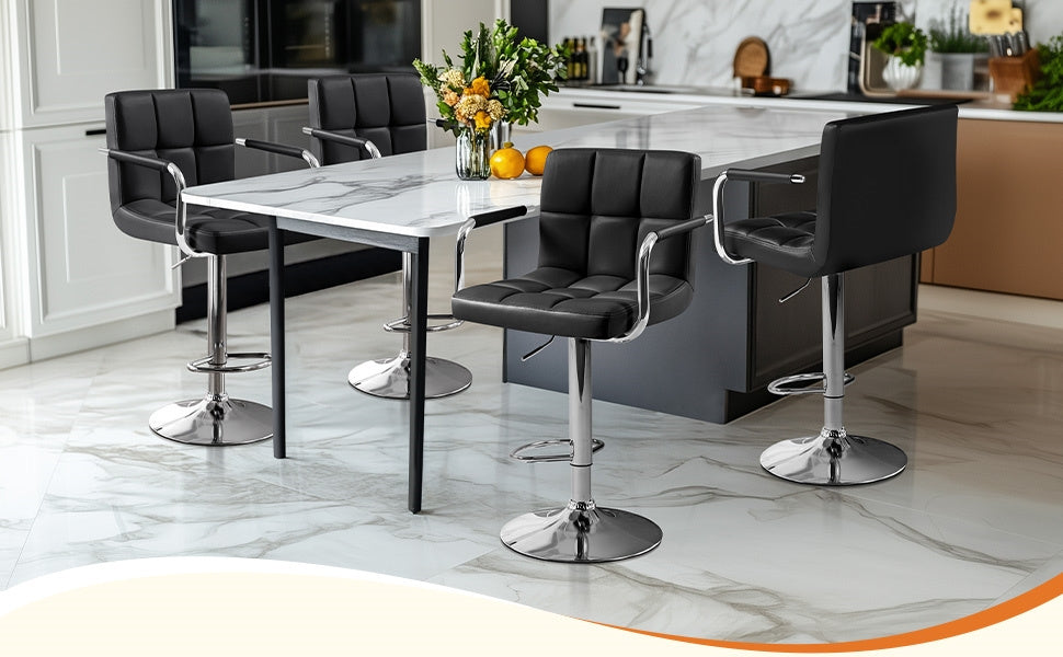Costoffs 2pcs PU Leather Bar Stools Adjustable Swivel Stools Kitchen Chairs with Large Steel Base, Backrests & Footrest for Dining Room, Kitchen Island, Home Bar Counter, Christmas Gift