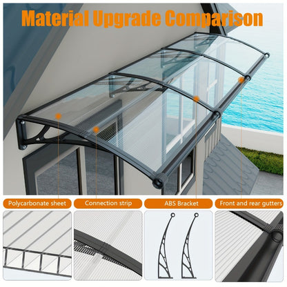 Polycarbonate Window Awning with Large Gutter – UPF50+ Rain, Sun & UV Protection Canopy for Windows, Doors & Garage – Transparent & Grey Panels, ABS Brackets, 9 Sizes (32"-40" Wide)