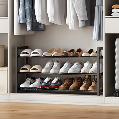 3-Tier Expandable Shoe Rack | Adjustable Heavy-Duty Metal Shoe Organizer Shelf for Closet, Entryway, Mudroom & Garage - Durable Freestanding Storage, Black