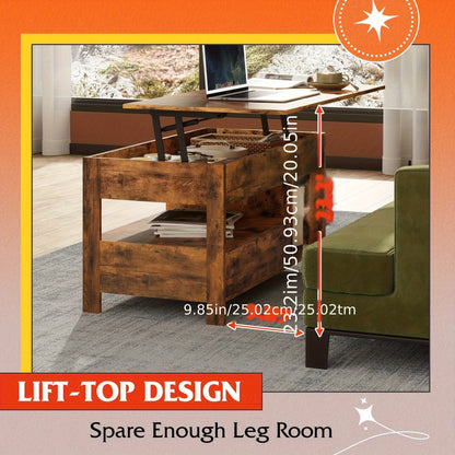 Adjustable Lift Top Coffee Table with Storage Drawers & Hidden Compartment - Modern Lift-Top Mechanism, Lift-Top Table Suitable for Living Room, Reception Room, Assembly Required, Wood/HDF, Space-Saving