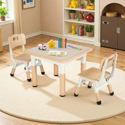 Kids Adjustable Height Table & Chair Set – Non-Slip Legs, Easy-Clean Surface, 23.6"x23.6" Plastic Construction, for Home & Daycare, Boys & Girls, Yellow or Grey