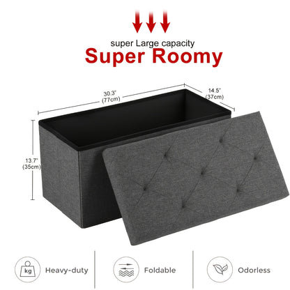 Folding Storage Ottoman Bench with Seat, Heavy Duty Indoor Outdoor Organizer in 15" 30" 43" Sizes, Non-Porous Easy-Clean Surface for Living Room Bedroom Patio Garden Garage, Grey