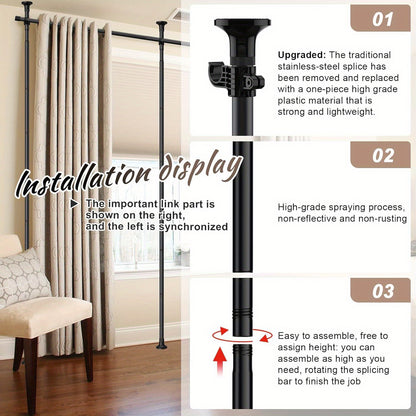 Room Divider for Room Separation, Tension Curtain Rods No Drilling, 4-10Ft(H) 28-114Inch(W) Adjustable Temporary Privacy Wall Divider, Heavy Duty Freestanding Space Partition Separator, Black, White