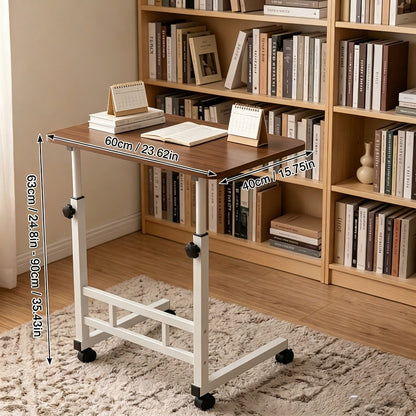 Height Adjustable Computer Desk with Storage Shelf and Wheels, Mobile Rolling Desk for Home Office, Small Space Study Workstation Desk