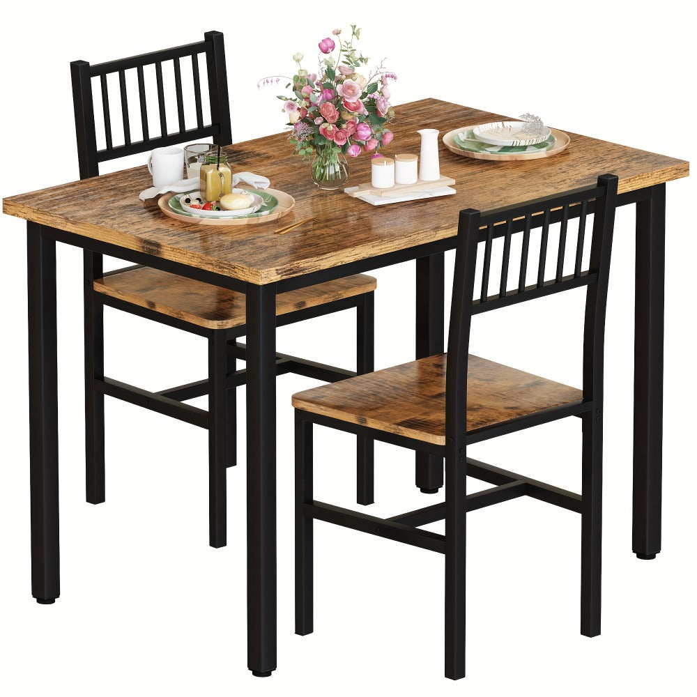 3-Piece Small Space Dining Table & Chair Set with Ladder Back Chairs – Compact Kitchen Table Set for Living Room, Bedroom & Apartment