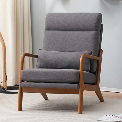 High Back Mid Century Modern Accent Chair, Soild Wood Padding Lounge Armchairs Side Sitting Chairs For Living Room, Bedroom