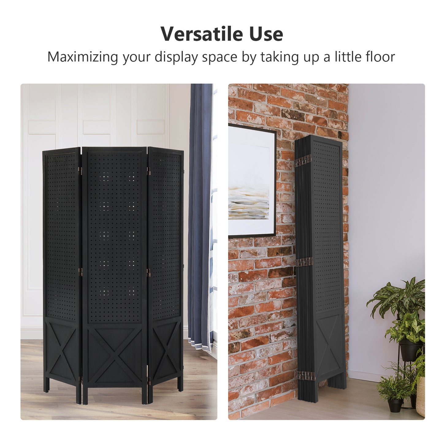VINGLI 60''H Freestanding Pegboard, Wood Room Divider Display Board Organizer with Support Feet, Folding Privacy Screen Partition Space Separator for Craft Shows Events Retail