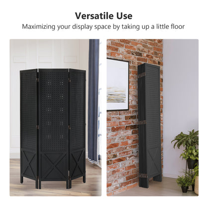 VINGLI 60''H Freestanding Pegboard, Wood Room Divider Display Board Organizer with Support Feet, Folding Privacy Screen Partition Space Separator for Craft Shows Events Retail
