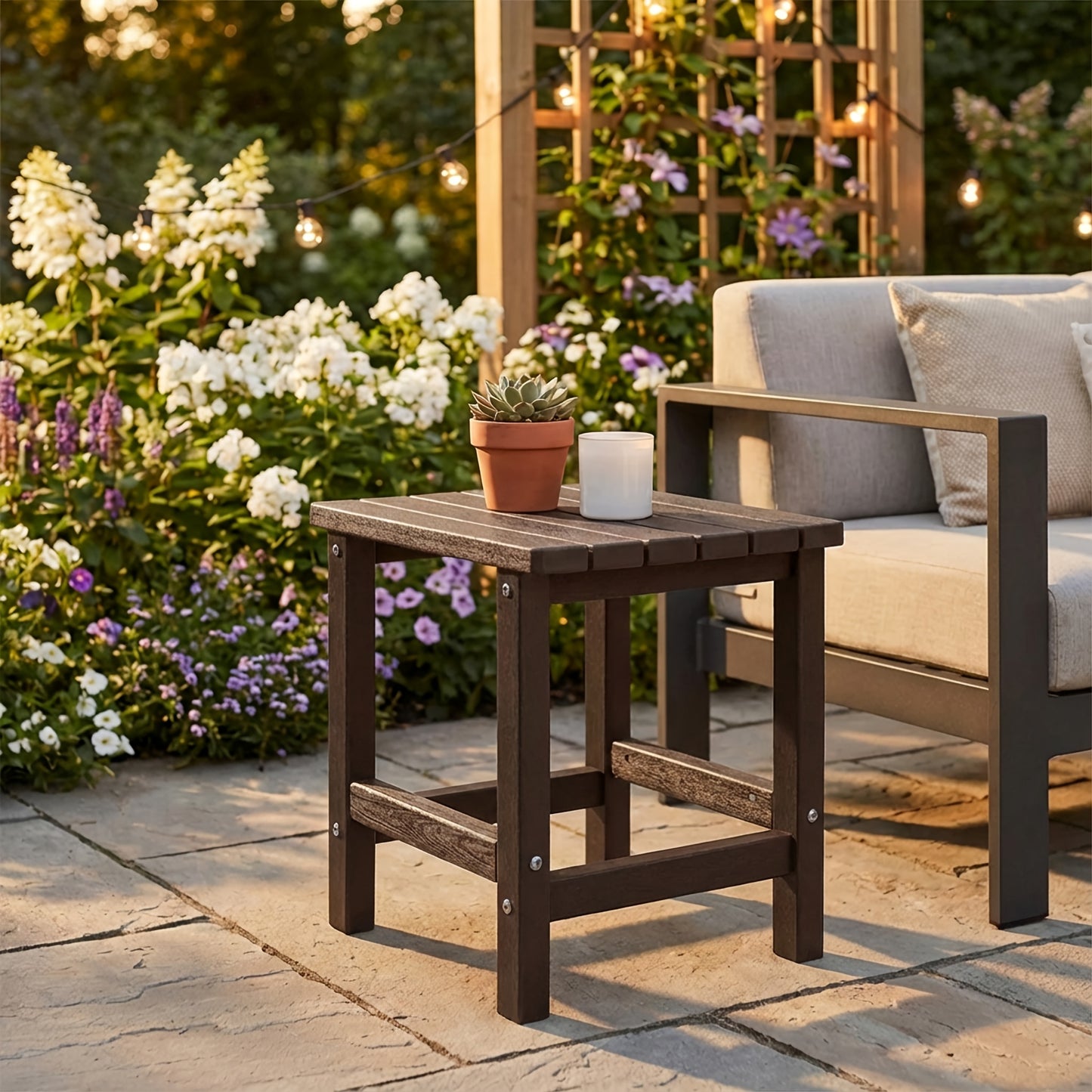 Adirondack Square Side Table, HDPE Outdoor Side Tables, Weather Resistant End Table for Patio, Backyard, Pool, Indoor Companion, Beach, Easy Maintenance, Halloween & Christmas Decorations