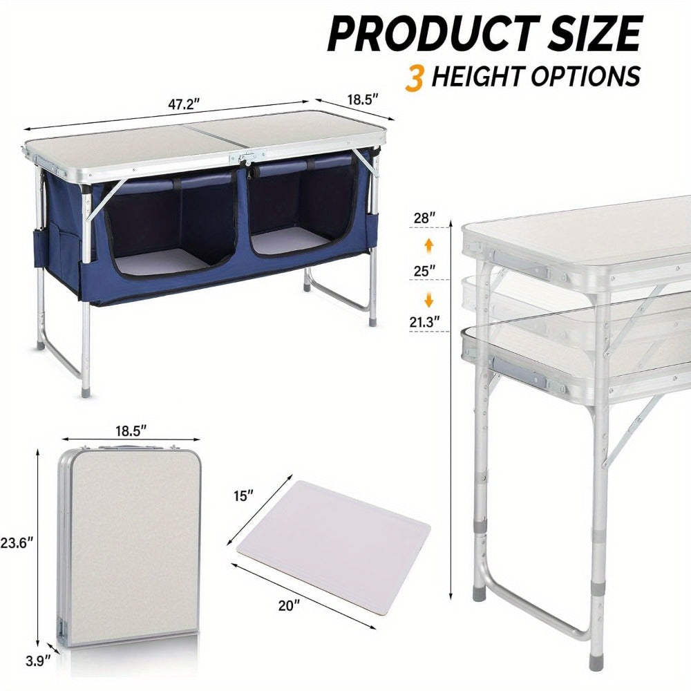 4 Ft Folding Table Aluminum Adjustable Height Portable Camping Picnic Table for Outdoor Beach BBQ Backyard Party Garden Patio 5 Colors