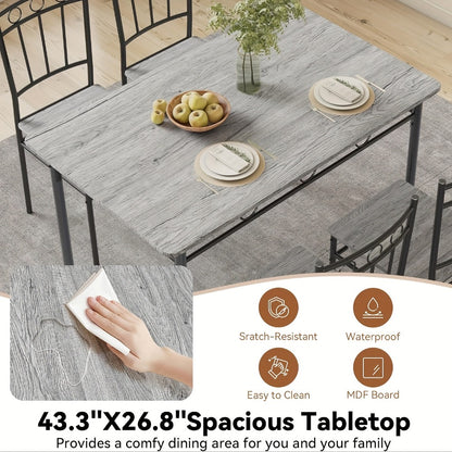 5-Piece Rectangular Dining Table Set with 4 Slat-Back Chairs, Solid Wood Kitchen Dining Table & Chairs for Small Spaces & Apartments, 220 lb Table & 330 lb Chair Capacity, Brown & Gray