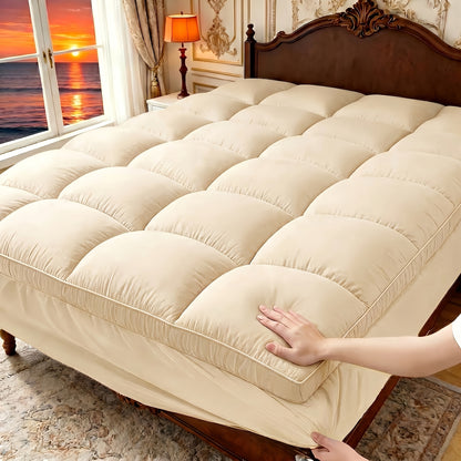 [Cooling Mattress Topper] Cooling Mattress Topper - Cooling Plush Mattress Pad Cover - Pillow Top Deep Pocket With Breathable 7D Spiral Fiber Filling Cooling Mattress Cover Protector, Mattress Encasements Mattress Pad Premium Mattress Cover