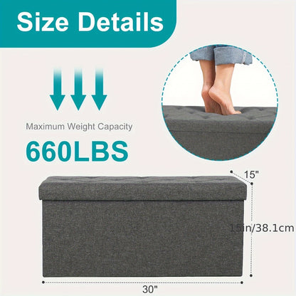 Storage Ottoman Bench 30 & 43 Inch Folding Padded Seat with Hidden Compartment, Holds 660 LB Heavy Duty Footrest End of Bed Stool for Bedroom Living Room Entryway, Grey Black Brown Pink Blue Beige