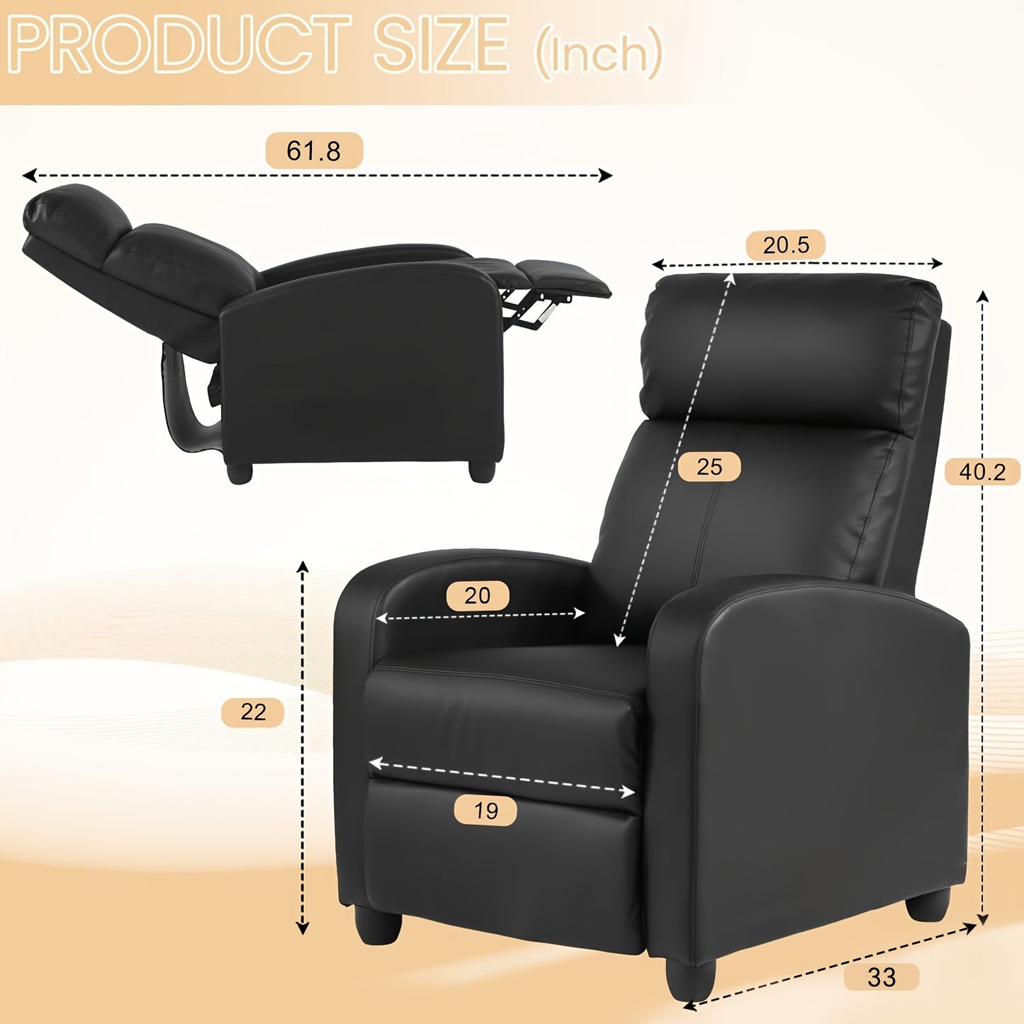 Recliner Chair for Living Room Recliner Sofa Breathable Padded PU Leather Massage Single Sofa Recliners for Small Recliner Chair with Footrest Home Theater Seating Bedroom