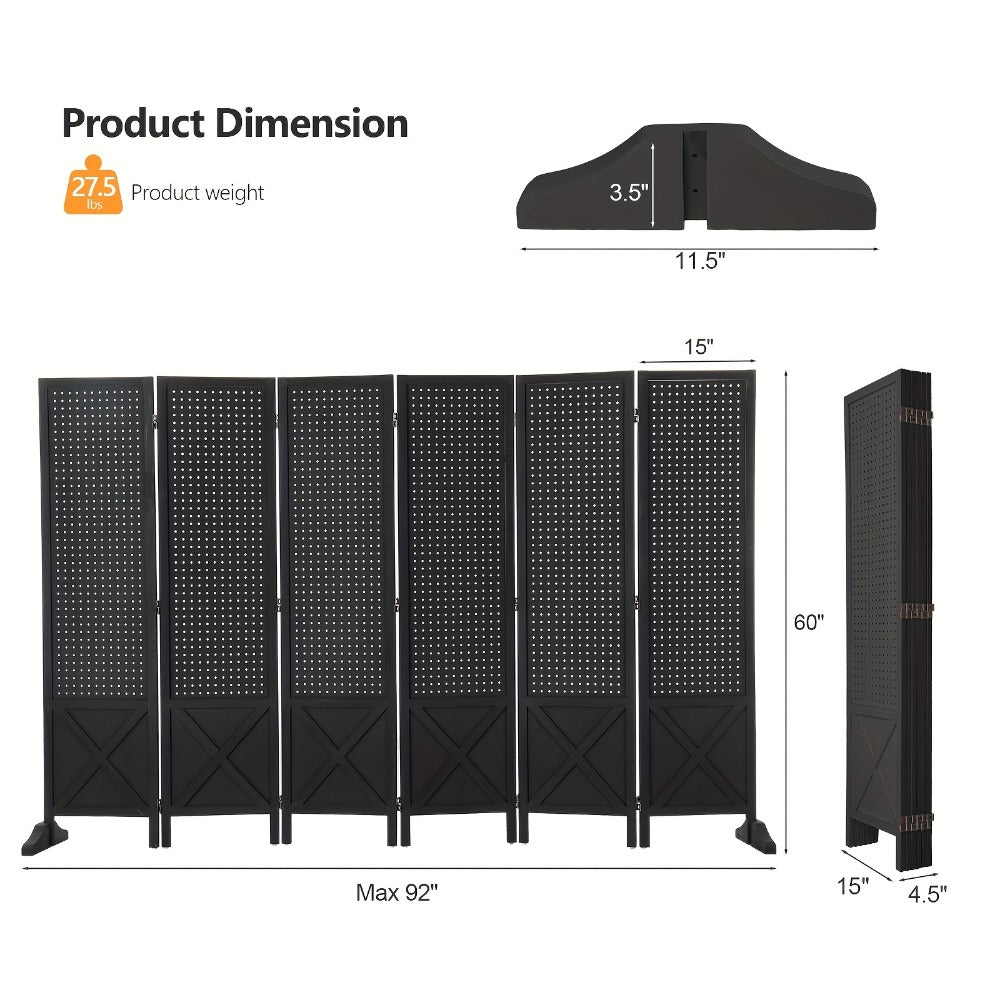 Freestanding Pegboard Room Divider Folding Privacy Screen 4 or 6 Panel Wood MDF Partition Space Separator for Home Office Events Retail Display Natural White Black