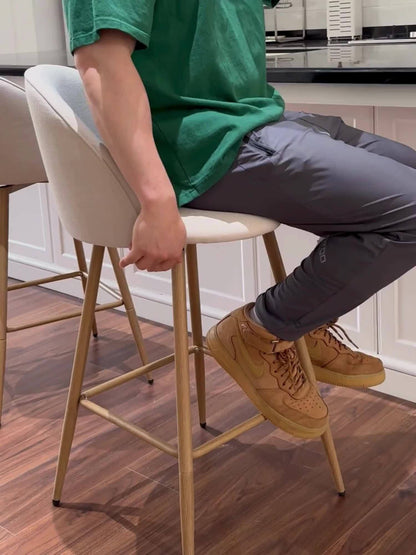 Homy Casa Set Of 1/2/3/4 Upholstered Swivel Counter Stools, 26-Inch, Industrial Style, Beige Fabric Seat with Footrest & Oak-Finish Legs, Ideal for Kitchen Islands Or Dining Areas