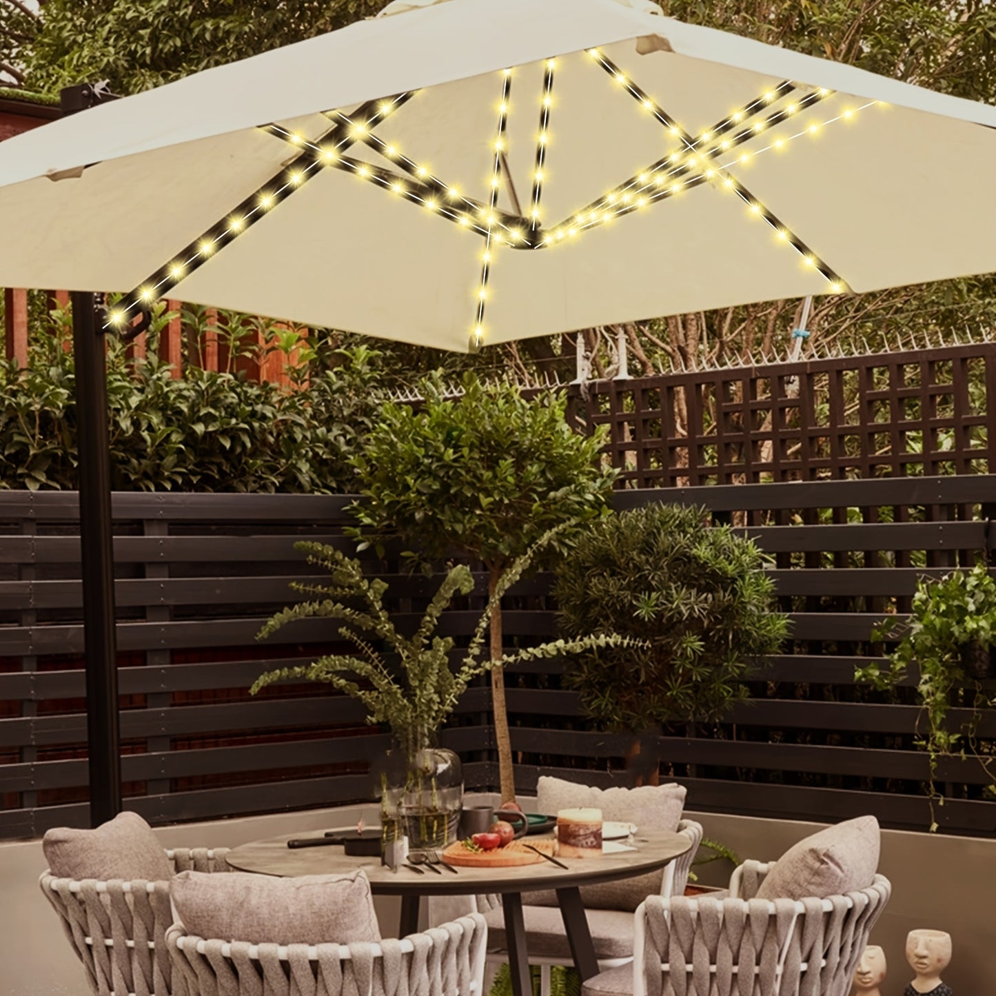 [Solar Fairy Umbrella Light] 1pc 104LED Solar Fairy Umbrella Light - Patio Umbrella Lamp with Stand & Base | 8 Modes Warm White Radiance Lighting for Garden & Poolside | Enchanted Twilight Illumination, (This Product Only Includes A Light String And Does
