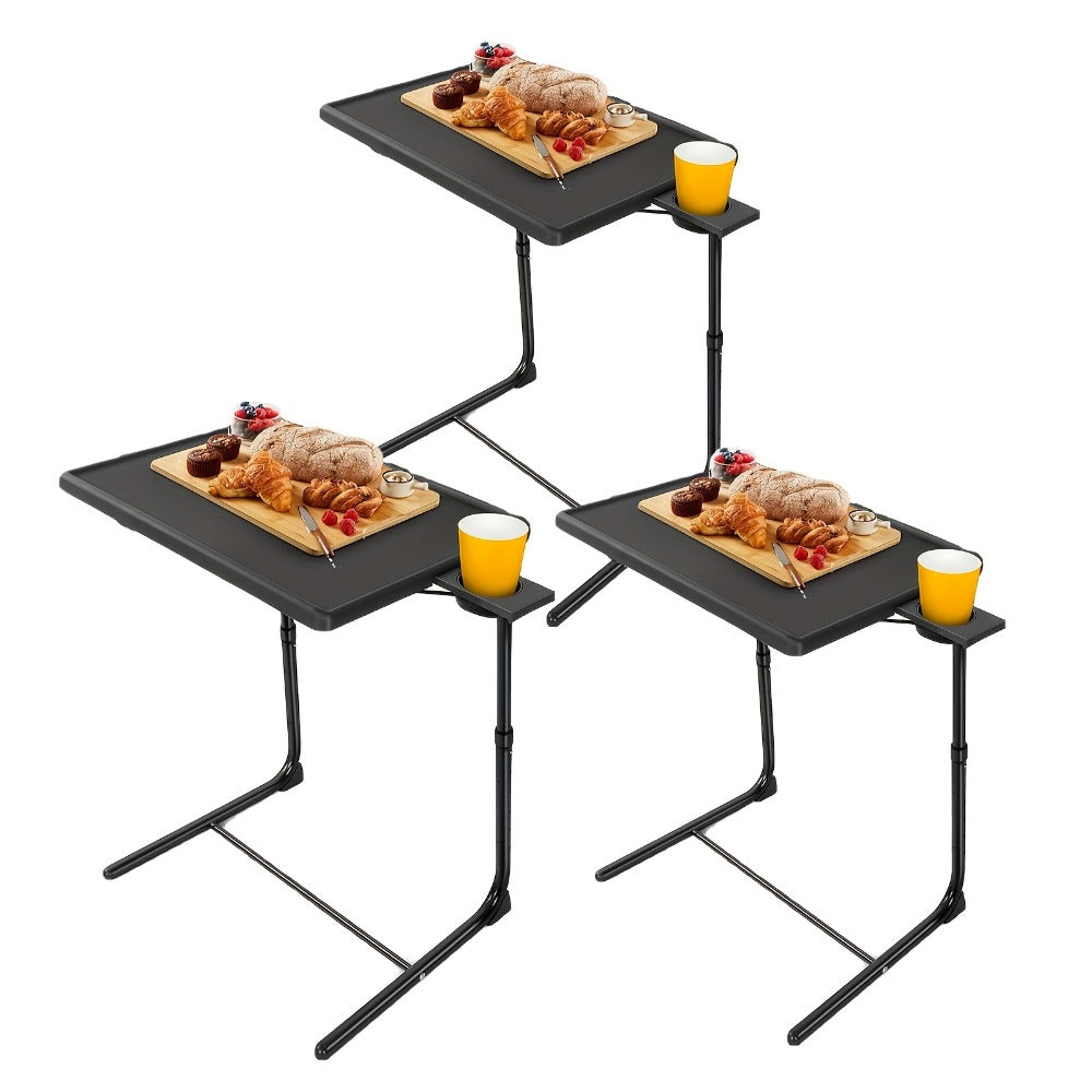 Adjustable Folding TV Tray Table with 6 Height & 3 Tilt Angle Settings, Portable Foldable Desk for Sofa Bed Laptop Dining Reading, 1/2/3 Pack for Living Room Bedroom Restaurant, Black & Gray