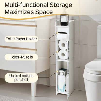 Small Bathroom Storage Cabinet, Slim And Crafted PVC Organizer, Ideal for Tight Spaces, Easy to Assemble And Durable, Multi-Purpose Toilet Paper Holder Cabinet for Bathroom, Bedroom And Living Room, (8Mm Material Thickness)