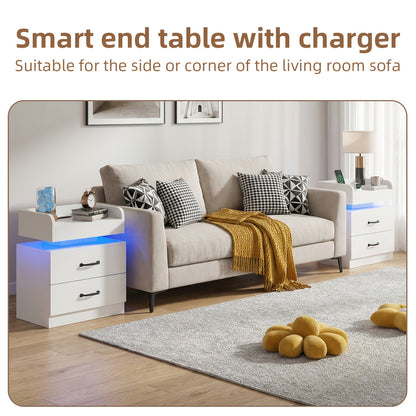 1pc/2pcs Nightstand, Decorative Nightstand with Charging Station, Night Stand with LED Lights, Modern LED End Table Nightstand for Bedroom, Night Stand with 2 Drawers, Bedside Table with Storage for Living Room, White/Black/Grey