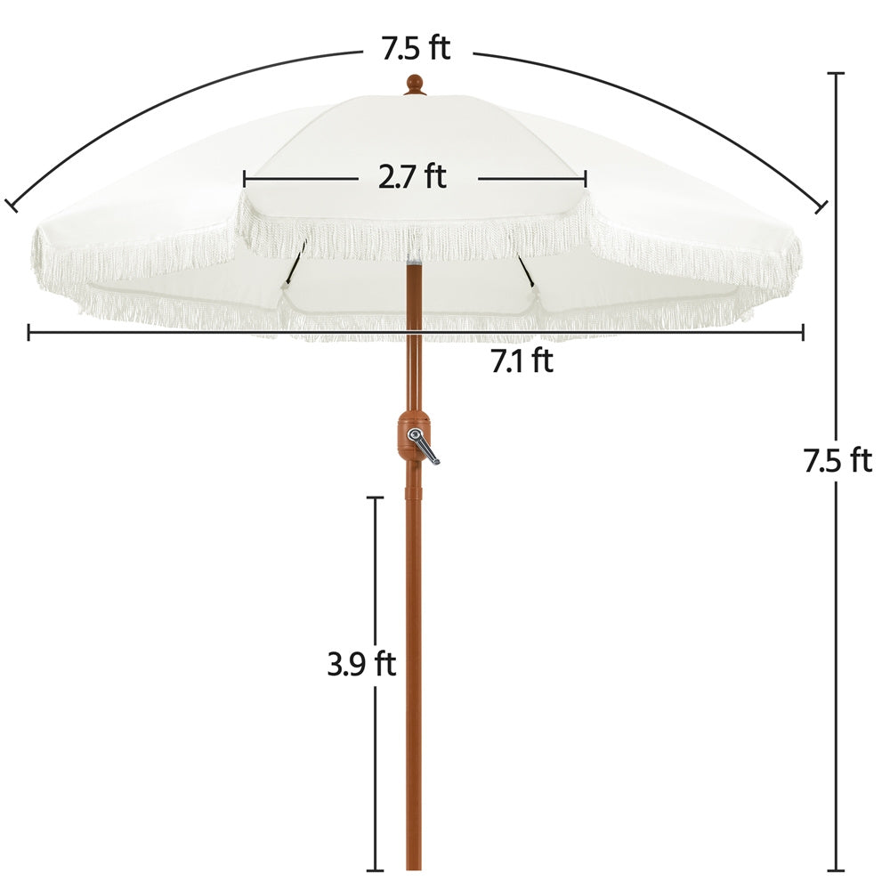 Costoffs 7.5ft/9ft Golf Umbrella with Tassels, Fringe Portable Beach Umbrella, Umbrella Outdoor Patio with Crank Operating Mechanism, Tilting Aluminum Pole, Fiberglass Ribs For Garden, Pool