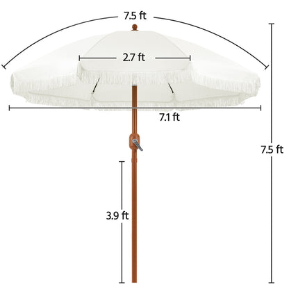 Costoffs 7.5ft/9ft Golf Umbrella with Tassels, Fringe Portable Beach Umbrella, Umbrella Outdoor Patio with Crank Operating Mechanism, Tilting Aluminum Pole, Fiberglass Ribs For Garden, Pool