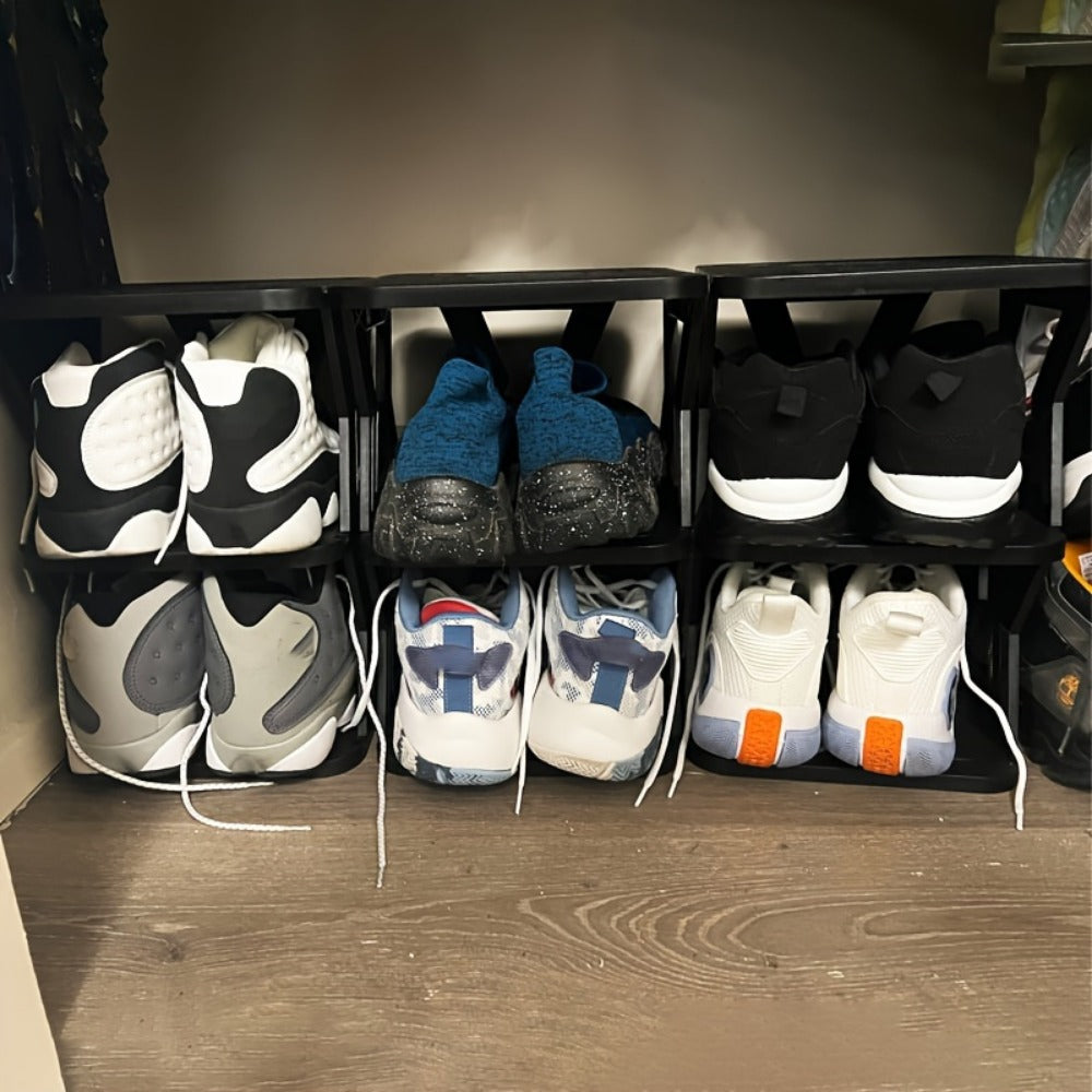 Removable Folding Narrow Shoe Rack 6/9 Tier Single Row Space Saving for Entryway Hallway Dorm Living Room Doorway, Indoor Shoe Organizer with Top Shelf for Keys & Small Items, Black