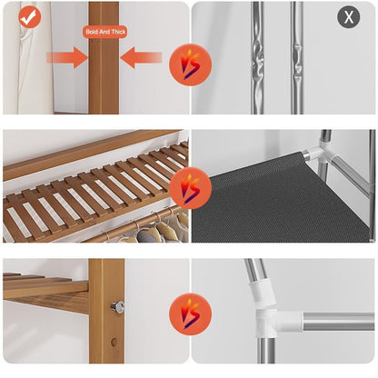 A multi capacity storage rack with brown and brown options, equipped with 5 side storage racks. A hat rack with shelves and bags is suitable for home storage, and a side hat hook is suitable for bedroom and hat room storage Specifications: with bag or wit