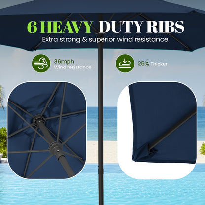 Outdoor Patio Umbrella, Heavy Duty Round Market with 6 Sturdy Ribs, Air Vent & UV Protection, for Garden Deck Backyard Poolside Beach, 7.5ft, No Base Included