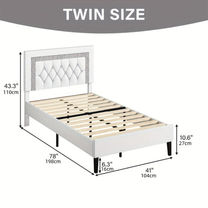 Princess Bed Frame with Diamond Tufted Headboard Twin Full Queen Soft PU Leather Wood Slats 900 lbs Capacity Easy Assembly Bedroom Furniture Pink White Black
