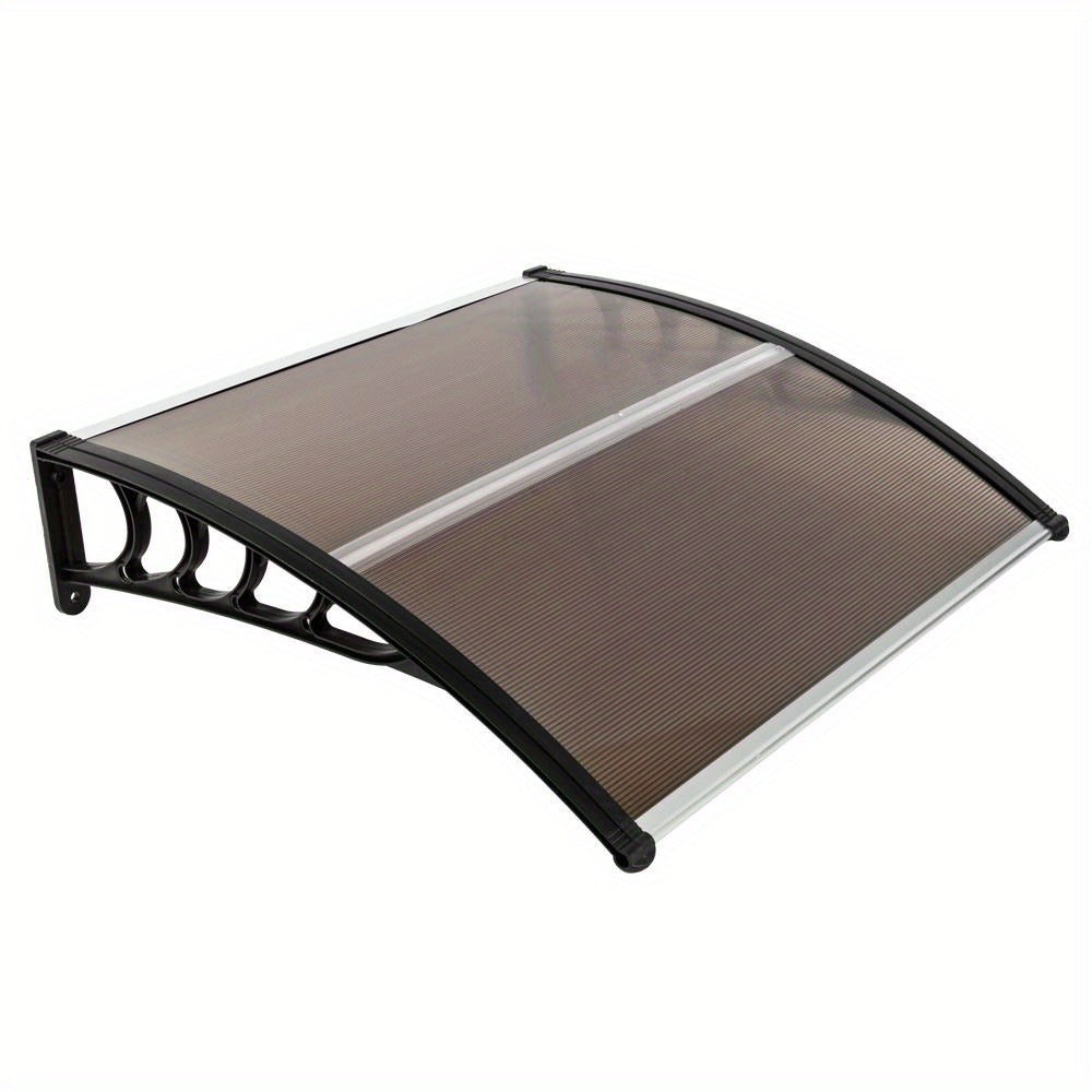 Door Window Awning 40x40 Inch Polycarbonate Panel Exterior Canopy with Aluminum Strips & Black ABS Brackets for Home Eaves Rain Sun Shade