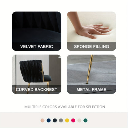 Velvet Dining Chairs Set of 2, Accent Chairs With Golden Metal Legs, Woven Upholstered, For Living Room/Bedroom/Kitchen