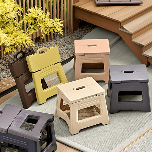 1pc Folding Step Stool, Footstool/Shoe Bench - Portable, Adjustable, Durable Square Stool, Suitable for Home, Kitchen, Bathroom - Non-Slip, Easy to Store, Modern Style, Plastic Material