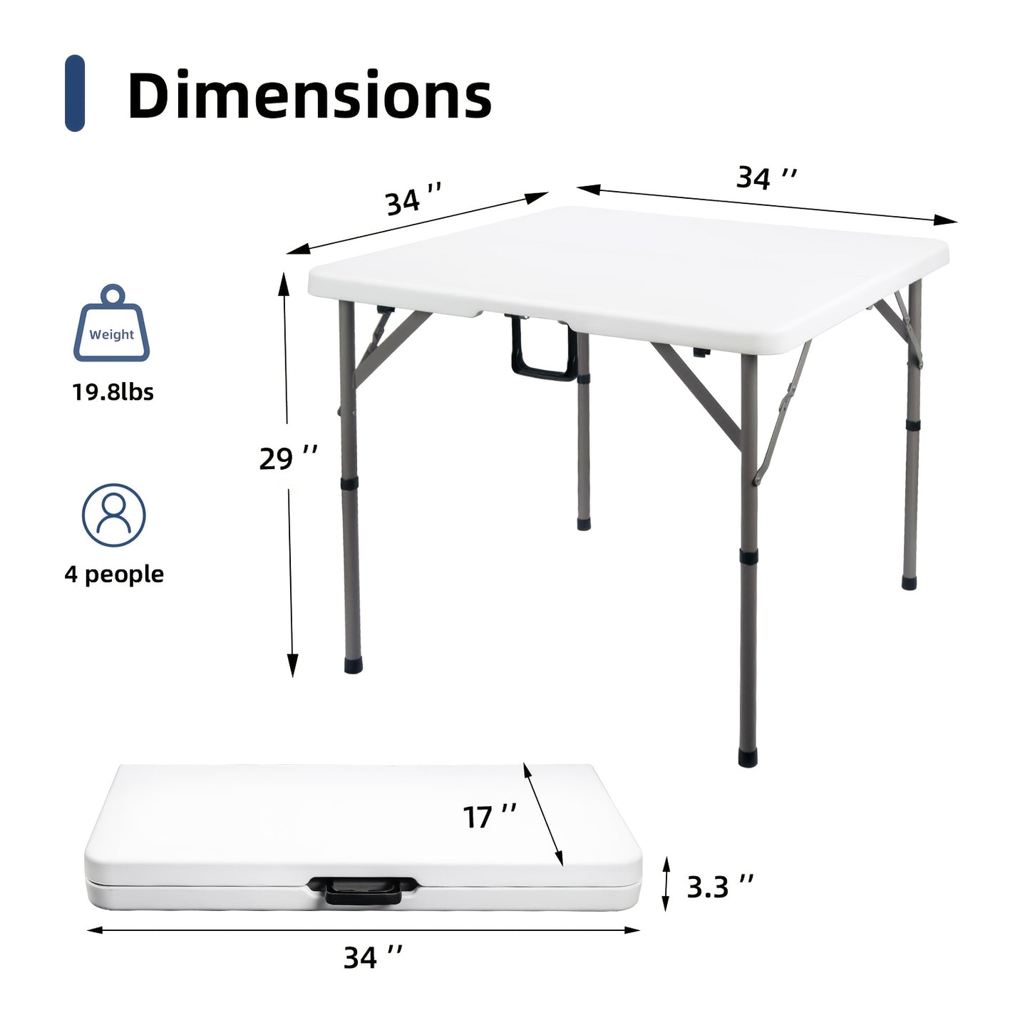 2.5/4/6FT Folding Table, 6 Foot Folding Table Heavy Duty, Portable Plastic Folding Table with Handle, Fold in Half Table for Indoor Outdoor Use, Fold Up Table for Camping Dining Party Picnic Events