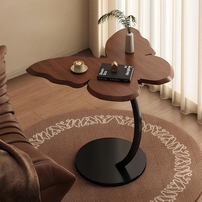 Butterfly Side Table Metal Frame Vintage Accent End Table for Living Room Bedroom Sofa Couch Corner Decorative Sculptural Tea Table Walnut Finish
