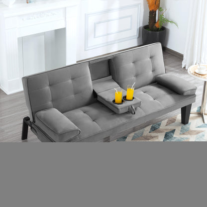 65 Inch Modern Foldable Sofa Bed, Adjustable Lounge Chair with Detachable Armrests And Two Cup Holders for Double Occupancy in The Living Room, Convertible Into a Bed