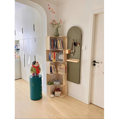 Full Solid Wood Corner Bookshelf, No Paint No Formaldehyde, Space-Saving Storage Shelf, 3/4/5 Tier Rustic Corner Bookcase, Stable Standing Bookcase for Bedroom Living Room Home Decor, Easy Assembly