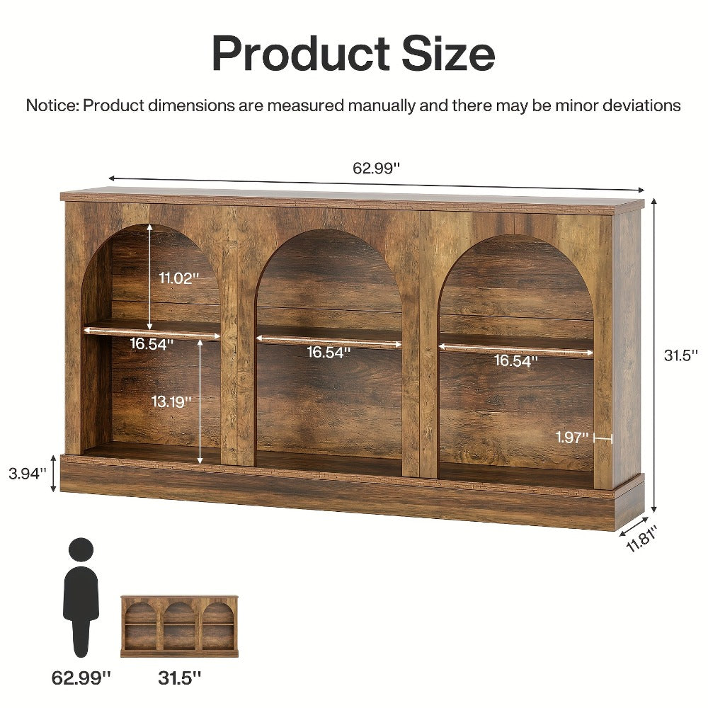63 Inch Industrial Console Table Stain-Resistant Engineered Wood – Long Sofa Table Behind Couch with Storage Shelf, TV Stand & Entryway Hall Table for Farmhouse Apartment, Brown Black White