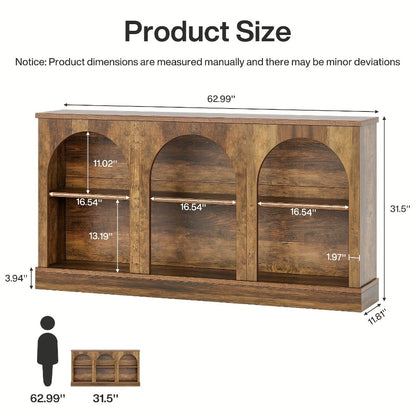 63 Inch Industrial Console Table Stain-Resistant Engineered Wood – Long Sofa Table Behind Couch with Storage Shelf, TV Stand & Entryway Hall Table for Farmhouse Apartment, Brown Black White